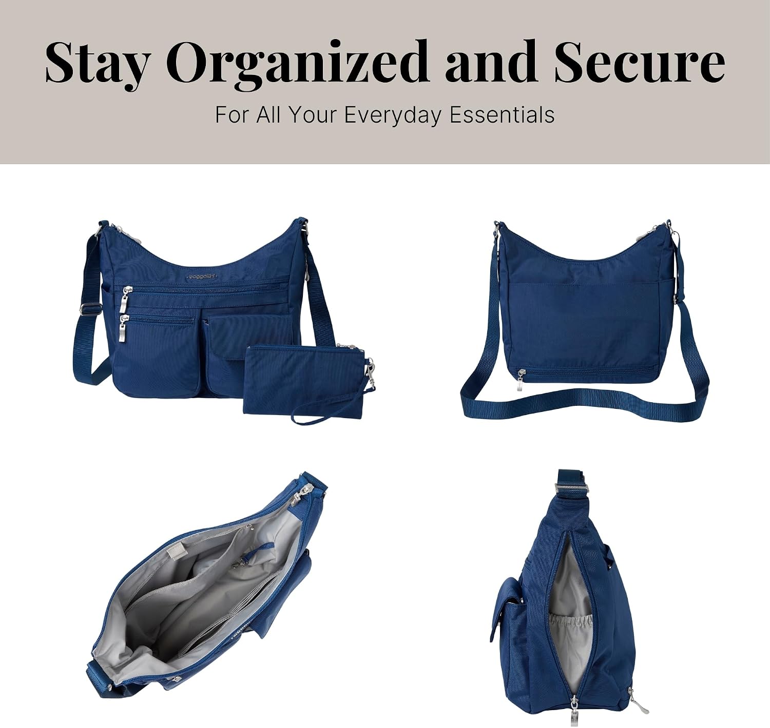 Baggallini womens Everywhere Bagg Crossbody Women 11x9 Lightweight Nylon Hobo Water-resistant Travel Bag W/Rfid