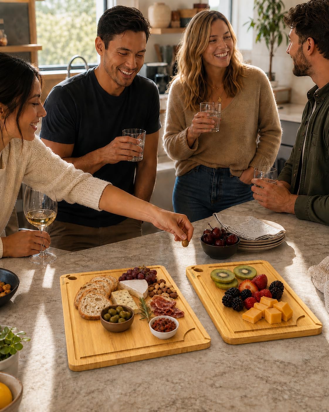 Cutting Boards for Kitchen, Wooden Chopping Board for Meat, Vegetables and Fruit, 18" x 12" XL Deep Carbonized Bamboo Board for Meal Prep, Serving, Daily Cooking and Kitchen Counter