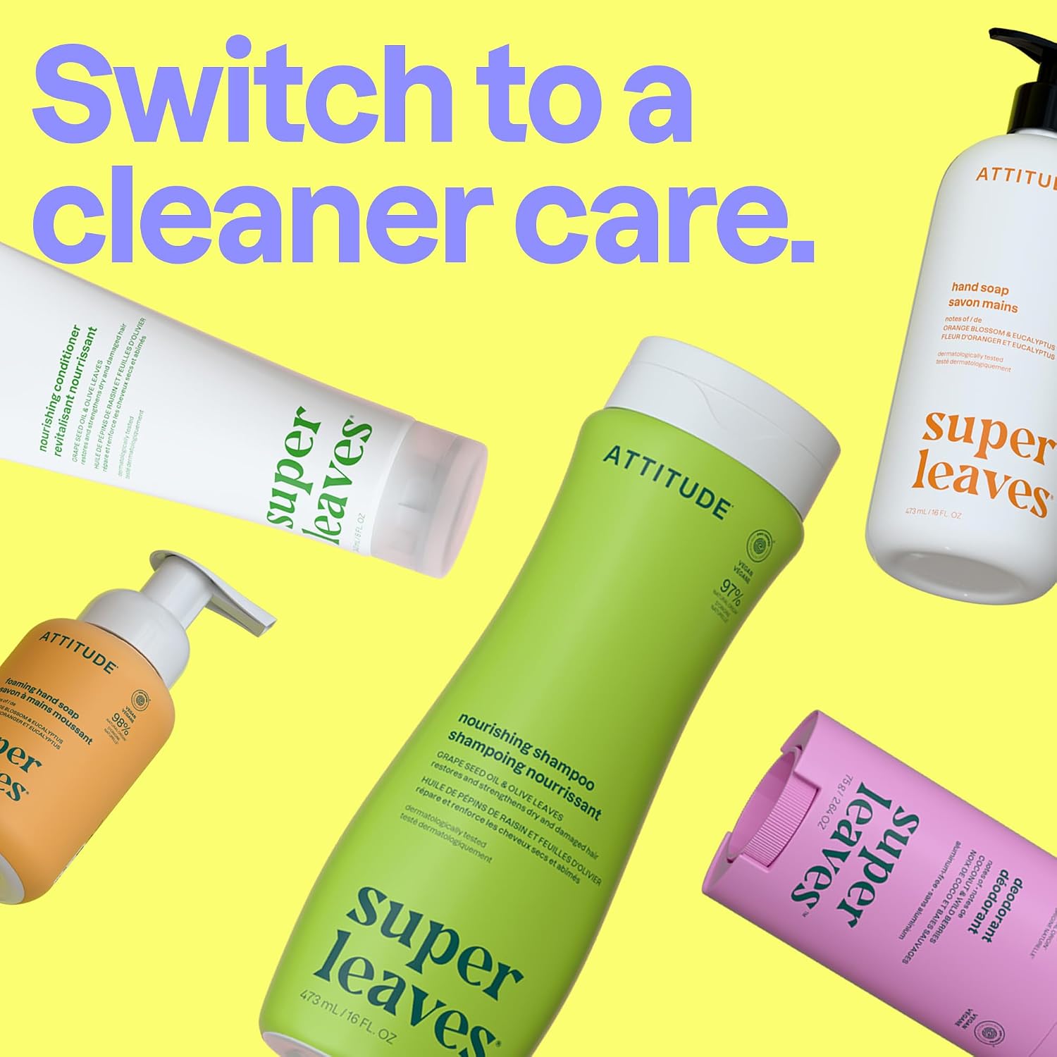 ATTITUDE Clarifying Hair Shampoo, EWG Verified, Restores Shine, Naturally Derived Ingredients, Vegan and Plant Based, Lemon Leaves and White Tea, 16 Fl Oz