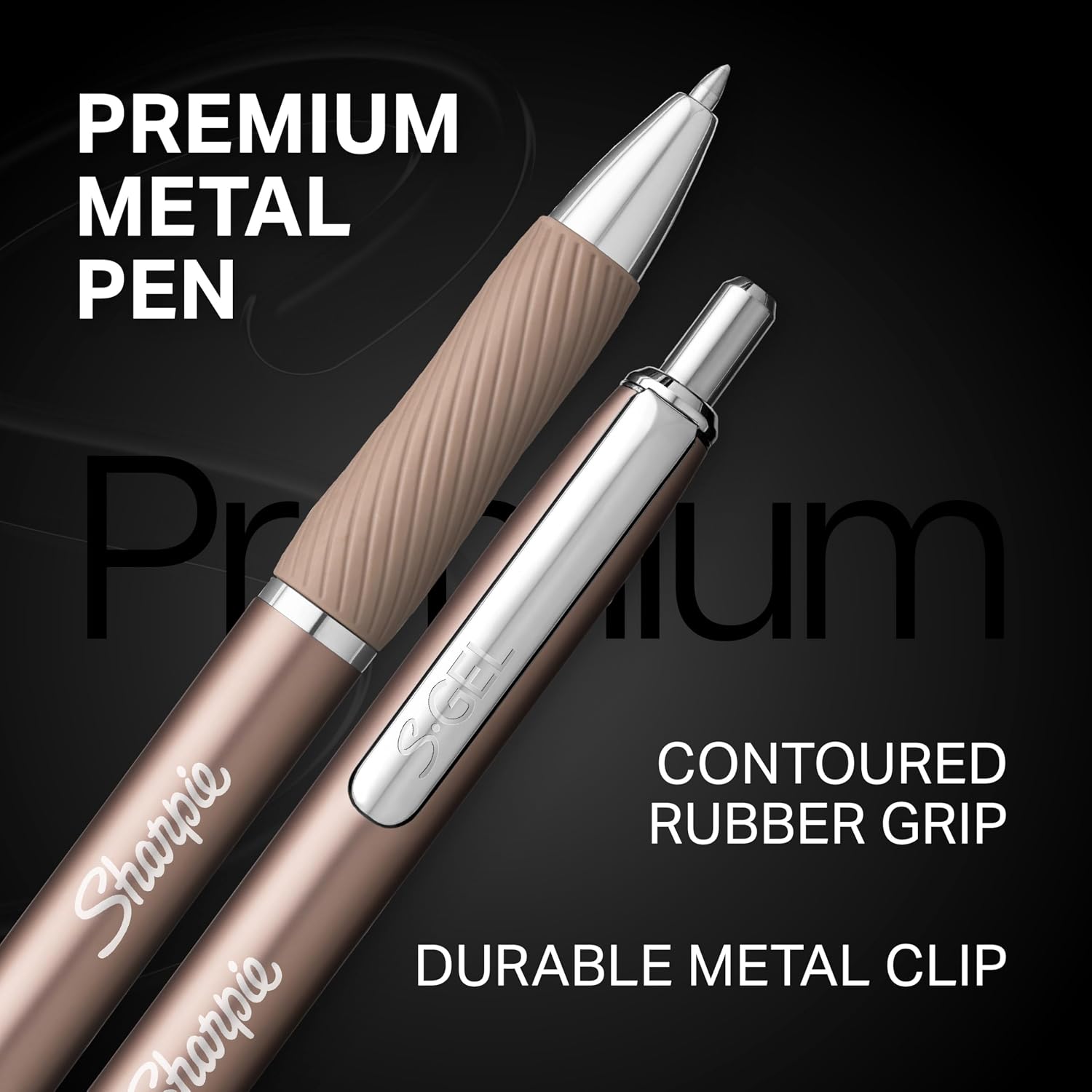 Sharpie S-Gel, Gel Ink Pens, Medium Point (0.7mm), Sleek Metal Barrel, Champagne, Black Ink, 4 Count - Drawing, Journaling, Writing, School