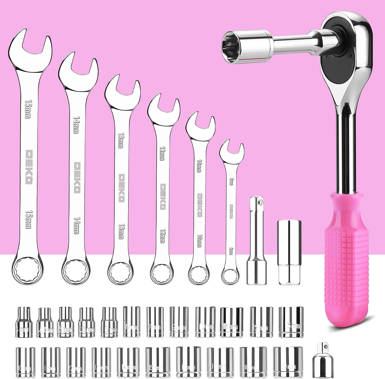 DEKOPRO 228 Piece Socket Wrench Auto Repair Tool Combination Package Mixed Tool Set Hand Tool Kit with Plastic Toolbox Storage Case
