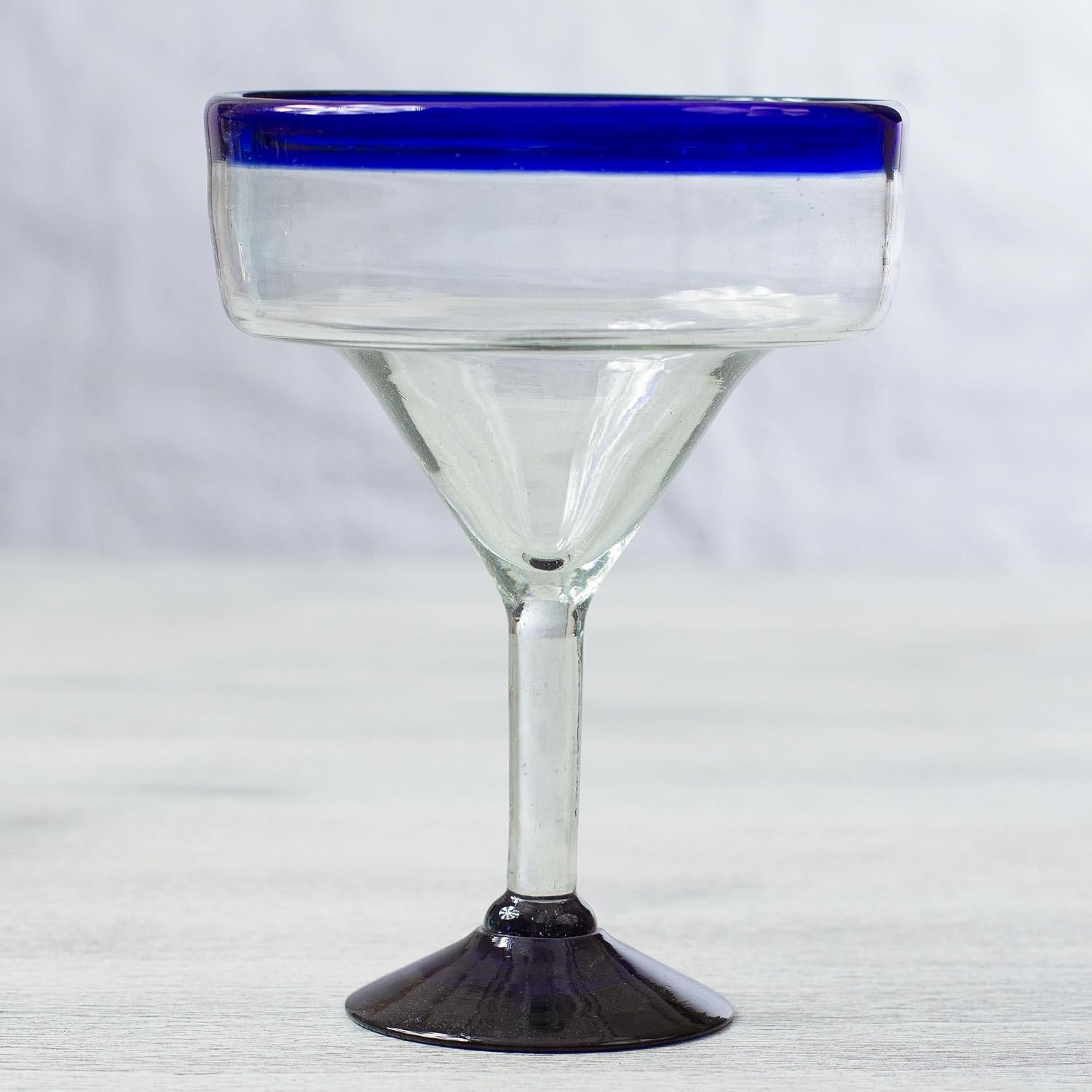 NOVICA - 284619 NOVICA Clear Blue Rim Glass Eco-Friendly Margarita Glasses, 13 Ounces, 'Cobalt Contrasts' (Set Of 6)
