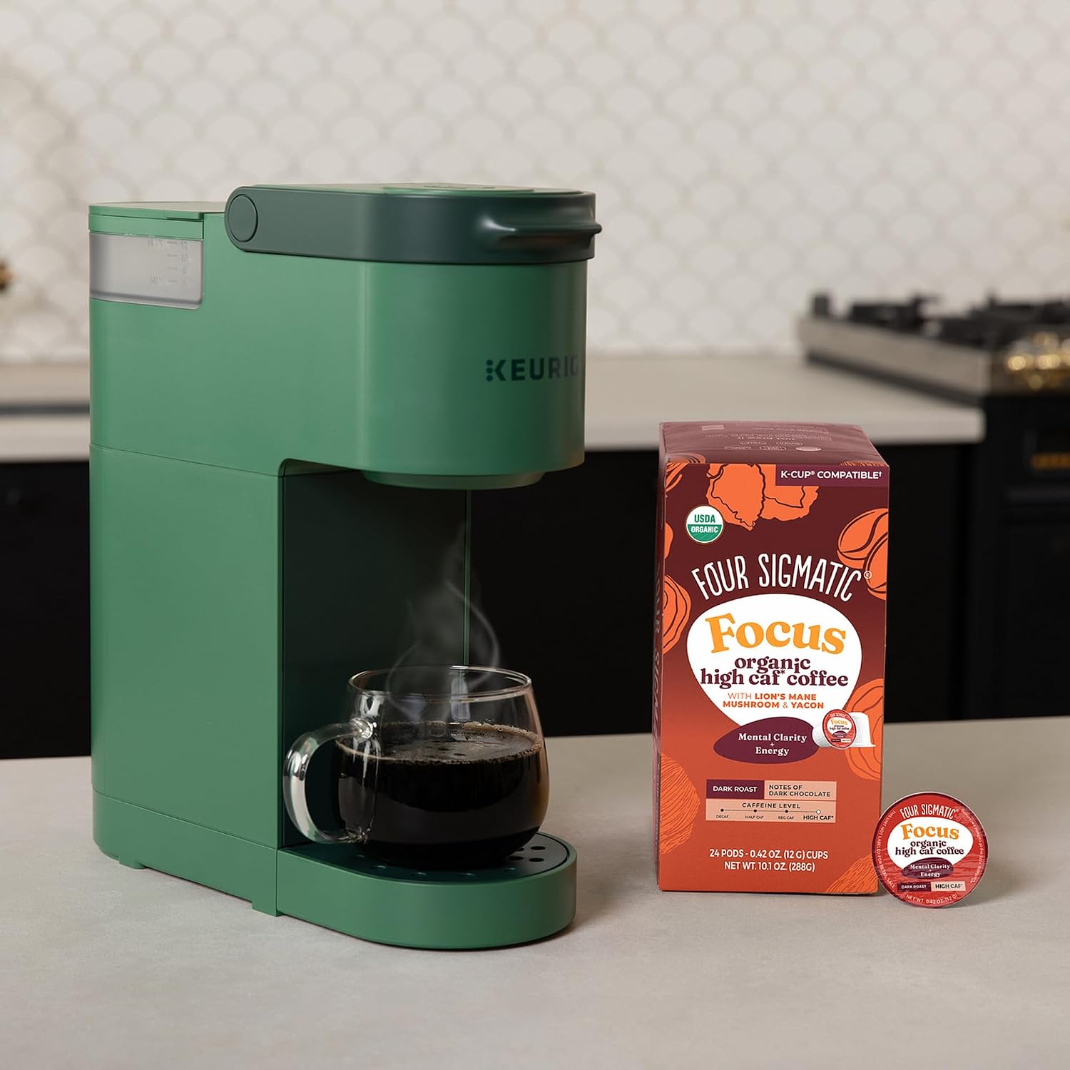 Four Sigmatic Mushroom Coffee K-Cups | Organic Dark Roast Coffee with Lion’s Mane Mushroom Powder & Yacon | Focus & Immune Support | Vegan & Keto