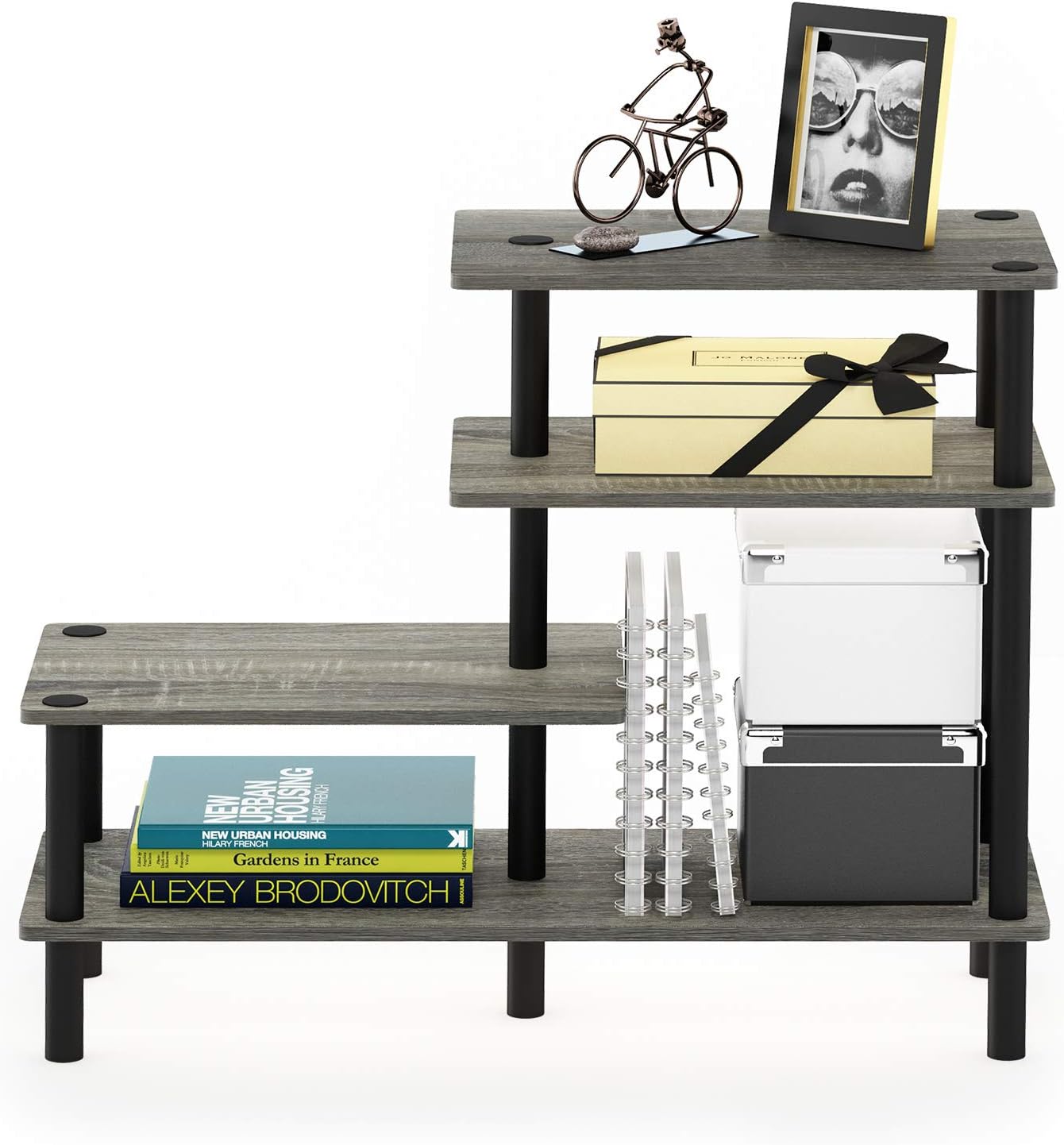 Furinno TURN-N-TUBE Storage Shelves, 3-Tier 47.4 Wide Book Shelf, Corner Shelf, Toolless Open Shelves, for Organization and Storage, Living Room, Garage, Home Office, Black