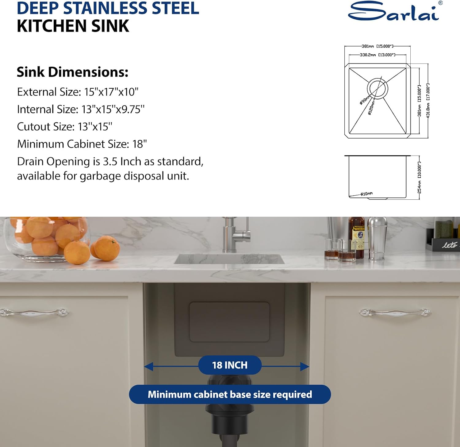 Sarlai 21 Inch Undermount Laundry Sink 21x18x12 Inch Undermount Laundry Utility Sink Deep Single Bowl 16 Gauge Stainless Steel Laundry Tub Sinks