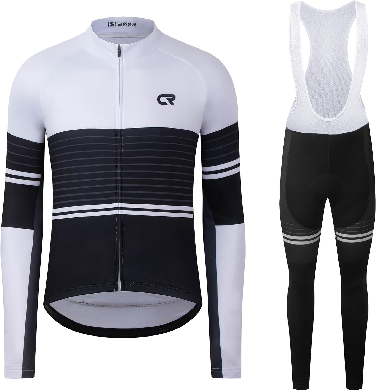 Coconut Ropamo CR Men's Cycling Clothing Set Long Sleeve Cycling Jersey Zipper Pocket Bike Outfit Cycling Bib Pants 3D Padded