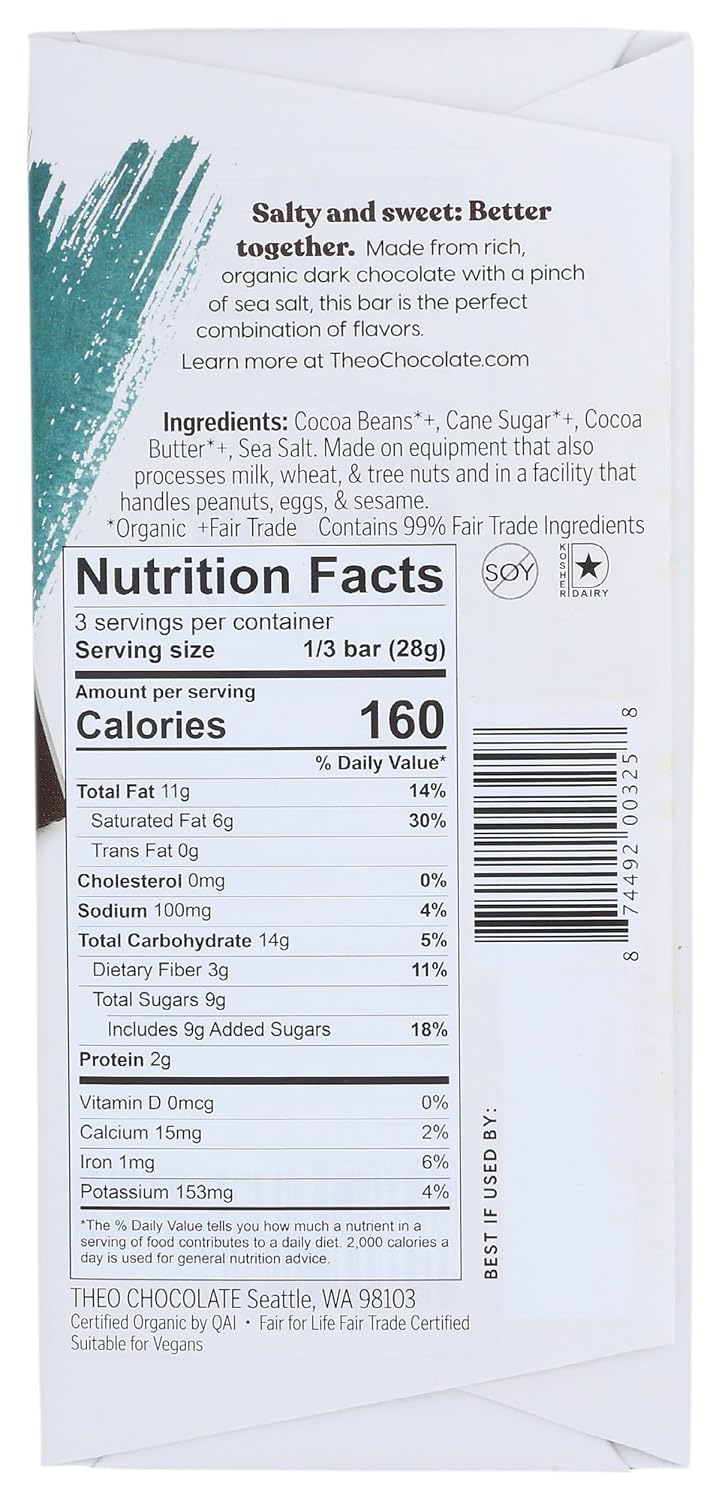 Theo Mint Organic Dark Chocolate Bar, 70% Cacao, 1 Bar | Vegan, Fair Trade