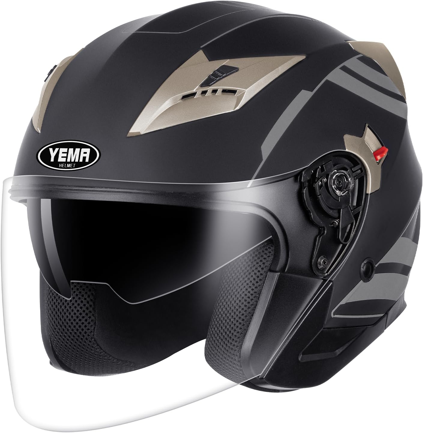YEMA Open Face Motorcycle Helmets, DOT Approved 3/4 Moped Helmet Dual Visor Quick Release Buckle, Helmets for Adults Motorcycle Men Women Helmets for Moped Scooter Streey