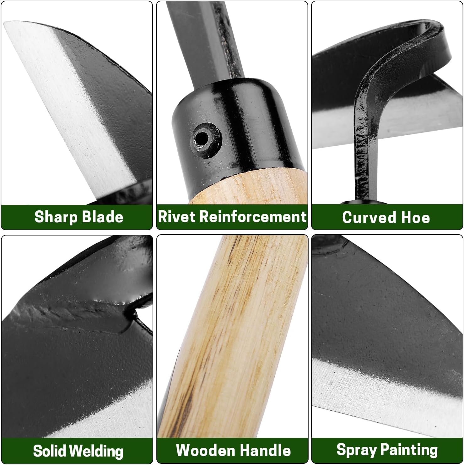 Garden Weeding Sickle/Hand Hoe, Gardening Cutting Grass Sickle, Japanese Sickle Style Hand Weeder Tool with Thick Blade&Wooden Handle