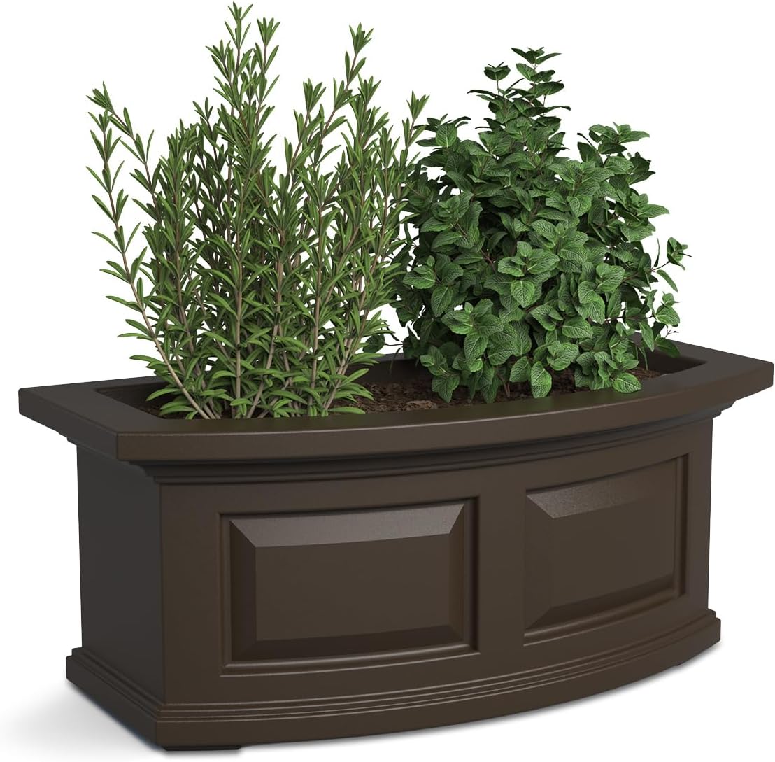Mayne Nantucket 36in Self-Watering Rectangular Window Box Planter, White | Self-watering, All season, Fade resistant, Mounting brackets included, Built-in overflow, 15-year warranty