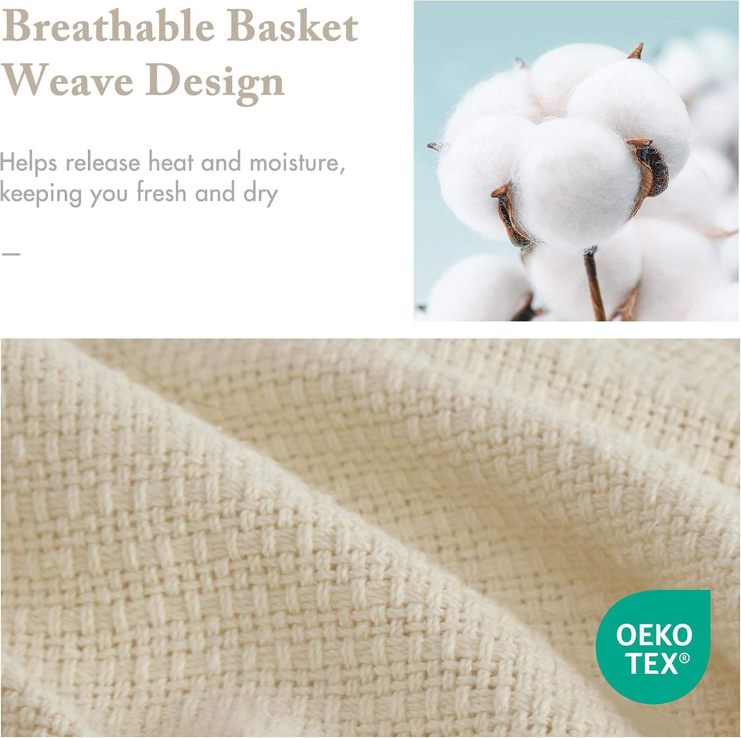 Madison Park 100% Cotton Breathable Queen Size Blanket for Bed, Blue | Freshspun Basketweave, All Season, Farmhouse Classic Bed Cover Full for Summer, OEKO TEX, Warm Home Essential For Couch, Sofa