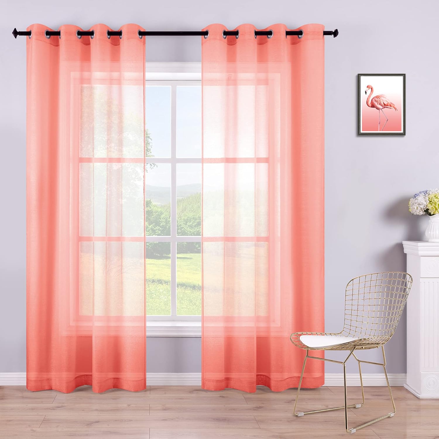 KOUFALL White Sheer Curtains 72 Inches Long for Bedroom Set of 2 Panels Grommet Faux Linen Window Voile Semi Baisc Decorative Sheer Curtains for
