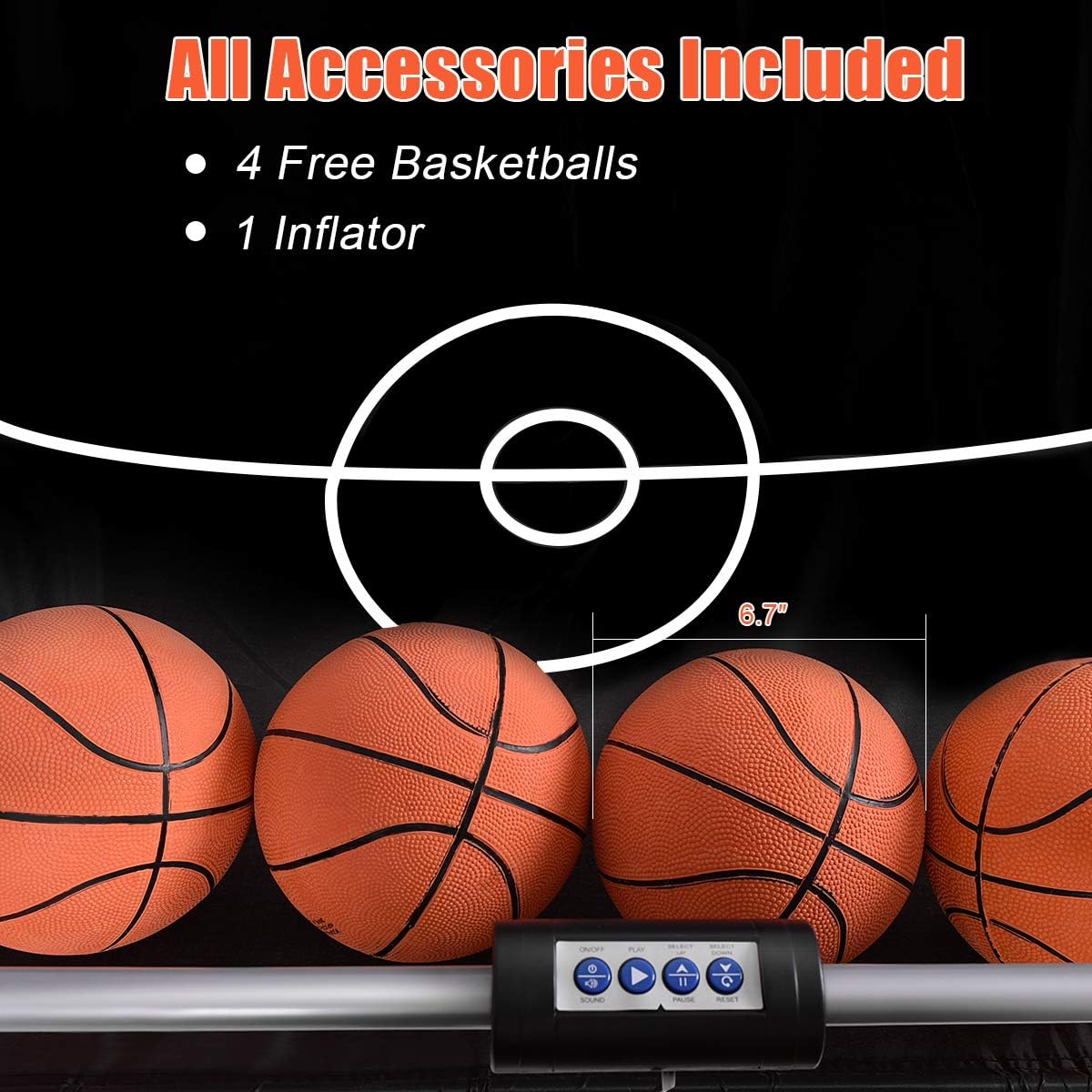 GYMAX Arcade Basketball Game Indoor Foldable with 8 Game Modes, Arcade Sound, 4 Balls and Inflation Pump, Electronic Basketball Games for All Ages Home