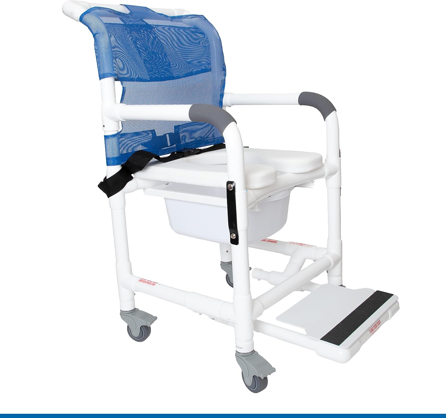 Institutional Grade Rolling Shower Commode Chair with Wheels & Drop Arms – Padded Seat, Locking Casters, Sliding Footrest