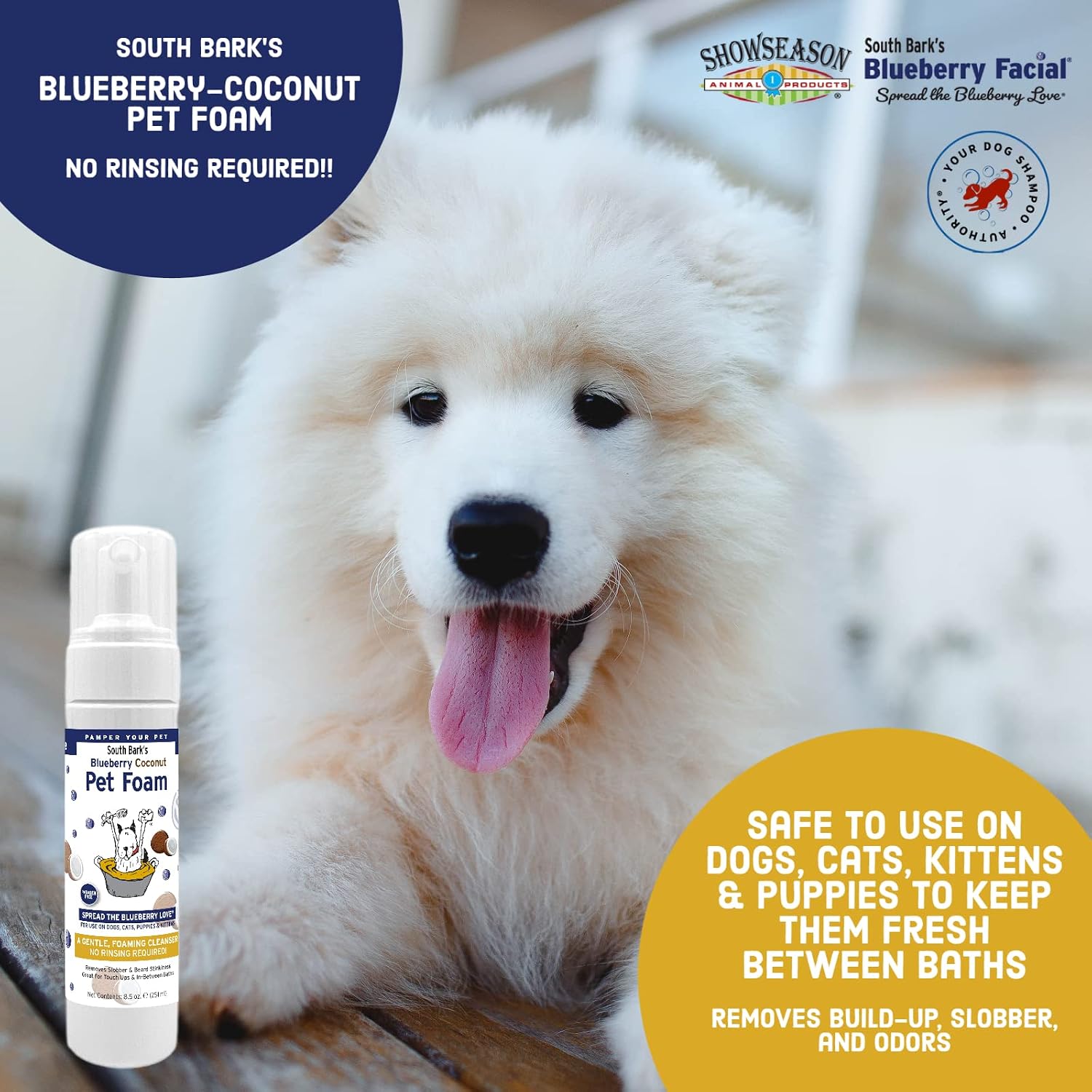 South Bark's Blueberry Facial® Pet Shampoo 12 oz. | Brightener & Tear Stain Remover | Long-Lasting Odor Eliminator | Cruelty-Free | Paraben-Free | Made in The USA
