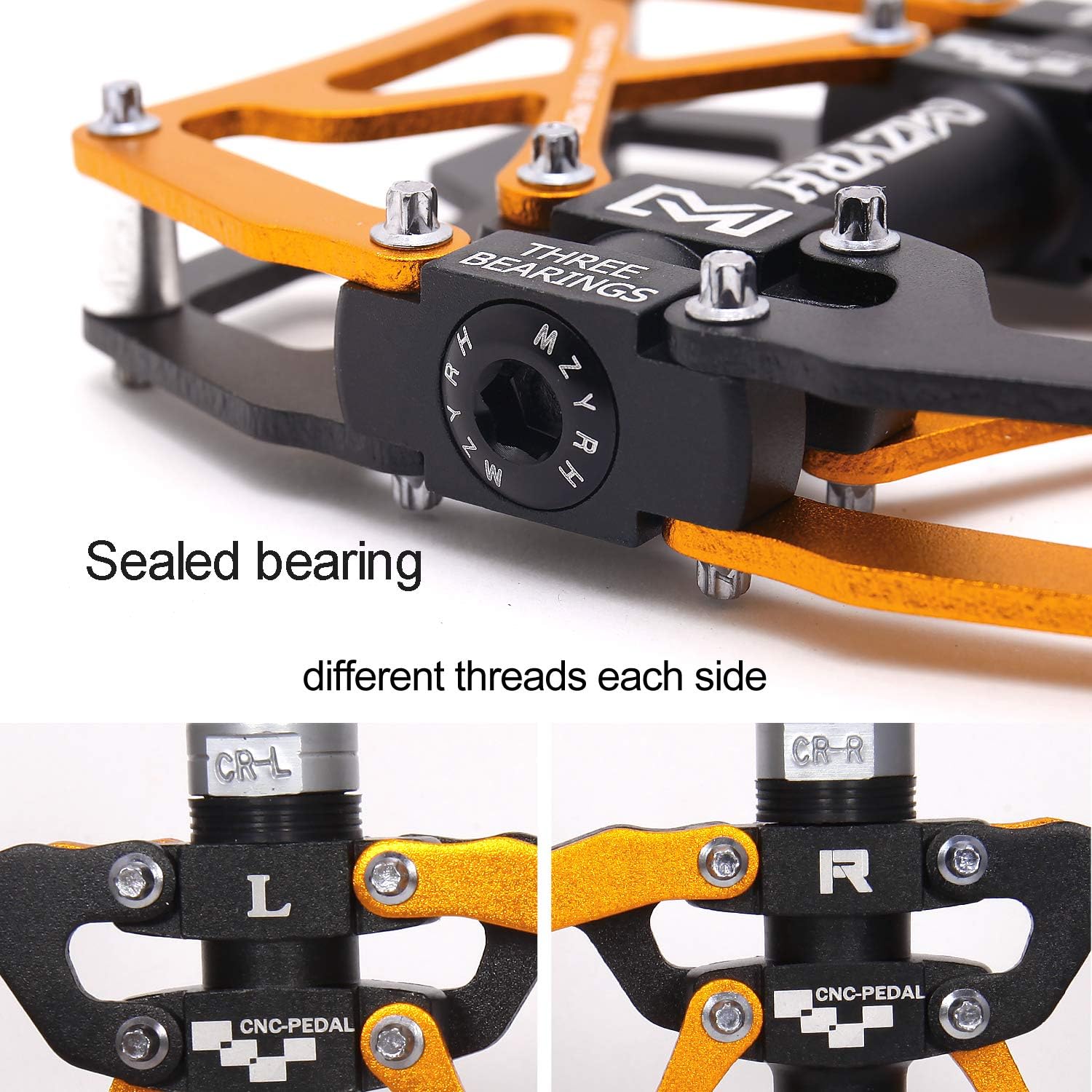 MZYRH Mountain Bike Pedals, Ultra Strong Colorful CNC Machined 9/16" Cycling Sealed 3 Bearing Pedals