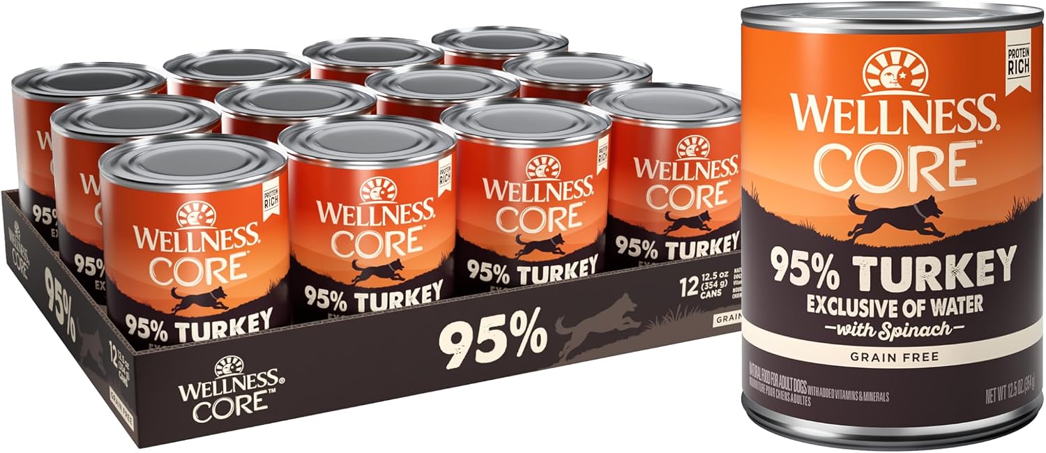 Wellness CORE 95% Adult Canned Wet Dog Food, Grain Free, Natural, Beef with Carrots Recipe, 12.5 oz, Pack of 12 Cans