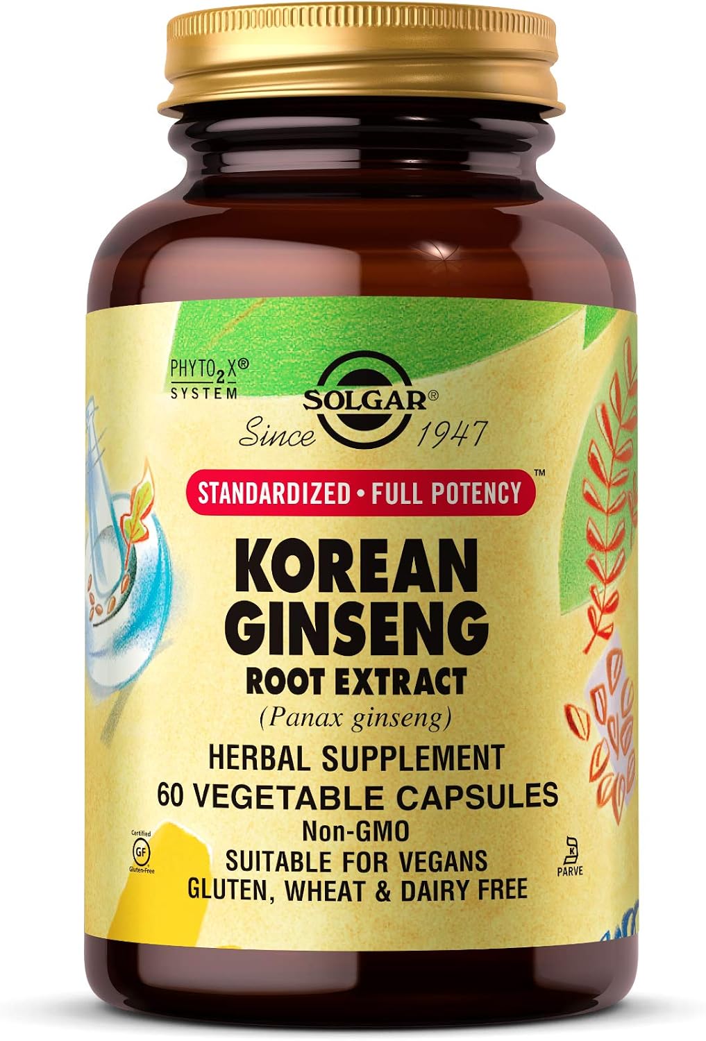 Solgar Korean Ginseng Root Extract, 60 Vegetable Capsules - Immune Support | Standardized, Full Potency (SFP) - Non-GMO, Vegan, Gluten Free