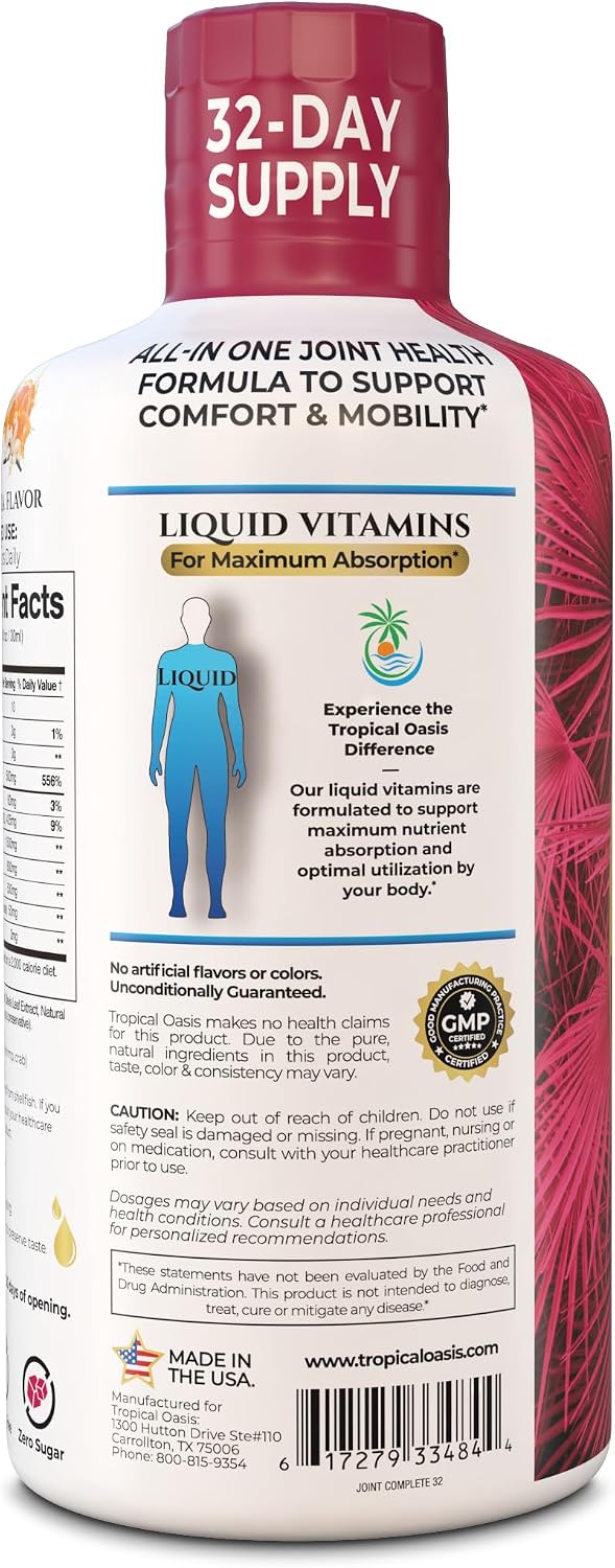 Joint Complete Premium Plus - Liquid Joint Supplement w/Glucosamine, Chondroitin, MSM Plus 800mg Turmeric – 98% Max Absorption – 32oz, 32 serv
