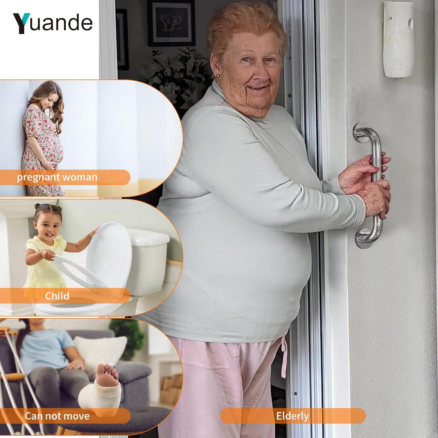 40 Inch Brushed Nickel Shower Grab Bar Anti-Slip Knurled Grip,Safety Handle | YuanDe 1.25" Diameter Stainless Steel Bathroom Grab Bars, Handicap Injury Elderly Senior Assist Support Shower Handle-2Packs