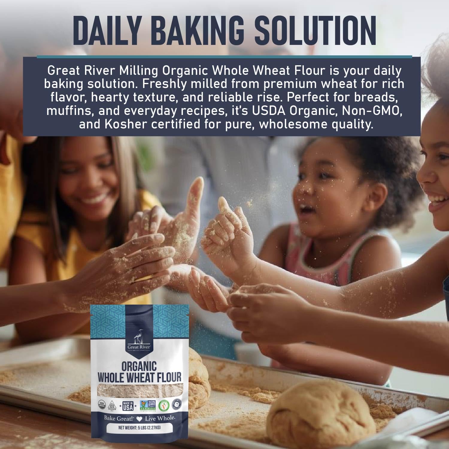 Great River Milling Organic Whole Wheat Flour, High Protein, 25 lb