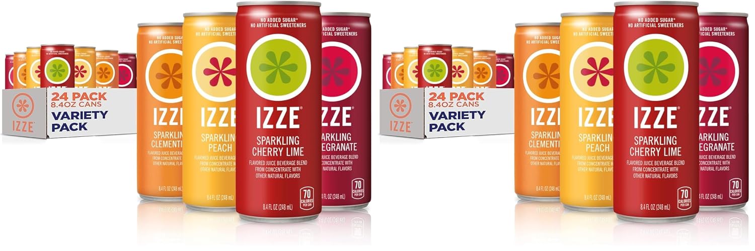 IZZE Sparkling Water Juice Beverage Blend, Pineapple, No Sugar Added, 8.4 FL OZ, 24 Cans
