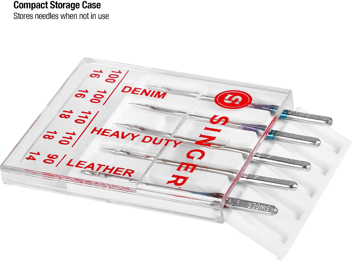 SINGER Heavy Duty Machine Needles, Denim & Leather, Assorted, 5 Count | Heavy-duty machine needles for denim, leather and heavy fabrics; 5 assorted sizes, fit SINGER and other domestic machines