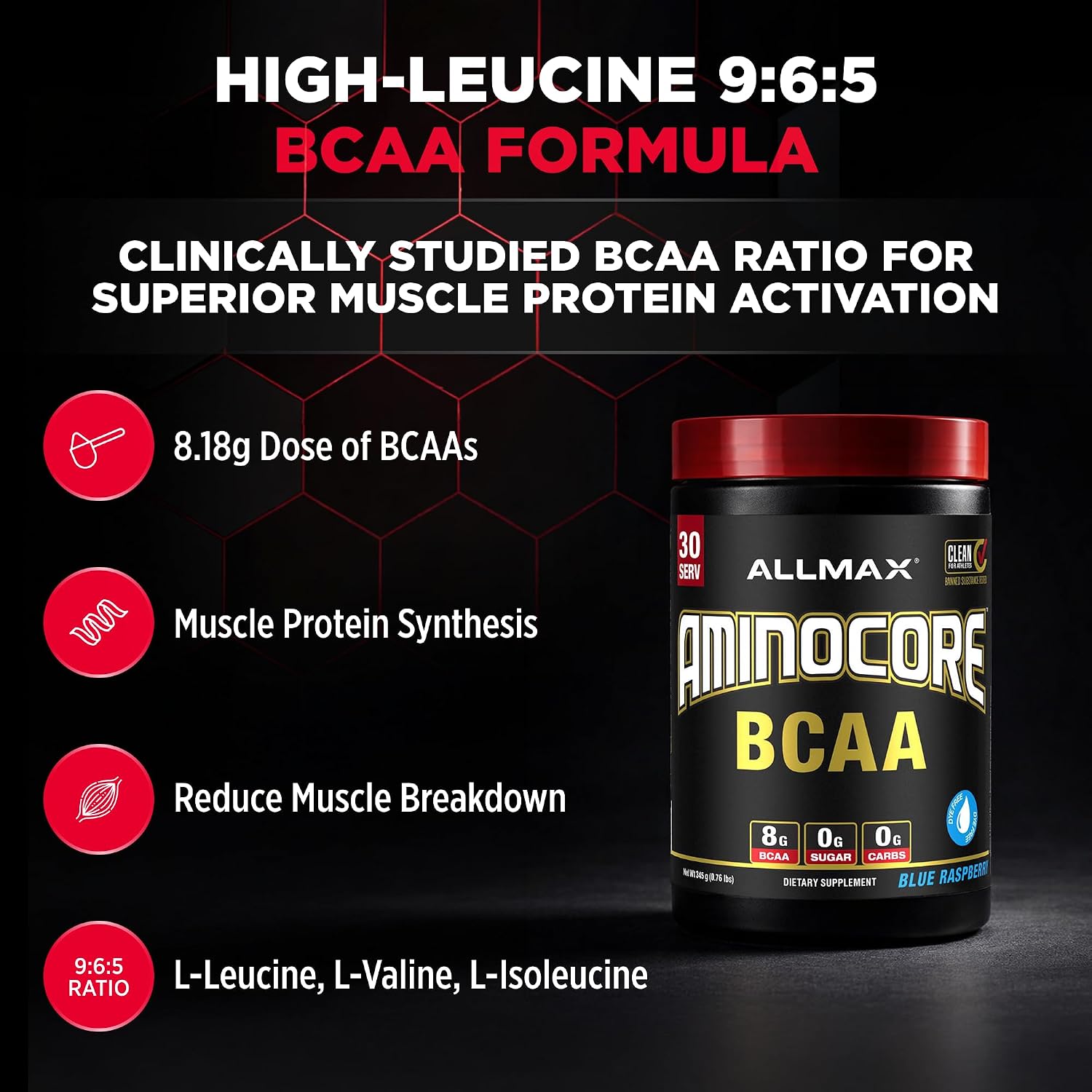 ALLMAX AMINOCORE BCAA Powder, Watermelon, 90 Servings, 1035 g