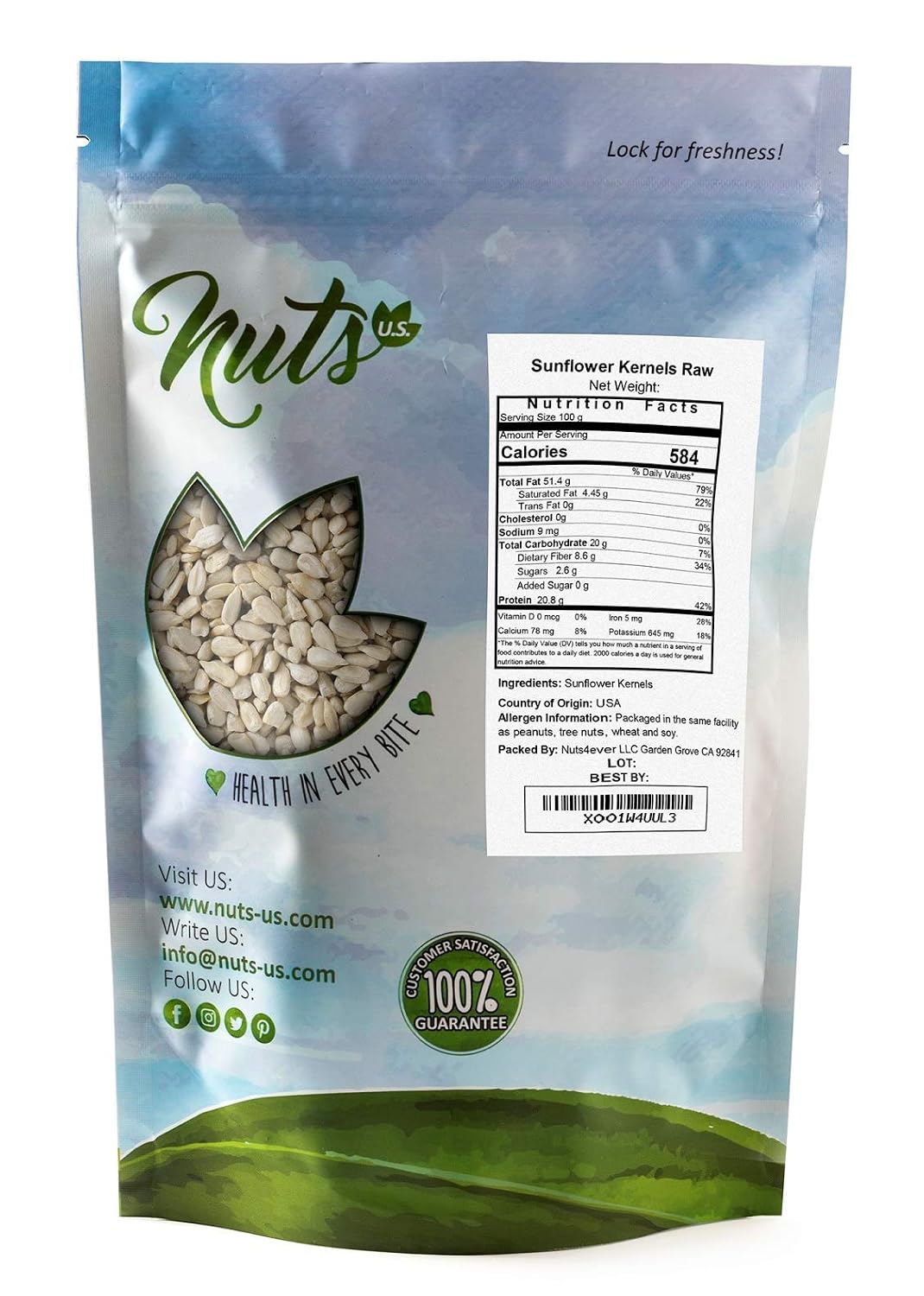 NUTS U.S. - Sunflower Kernels | Raw | A Rich Source of Protein | USA Grown and Packed in Resealable Bags!!! (1 LB)