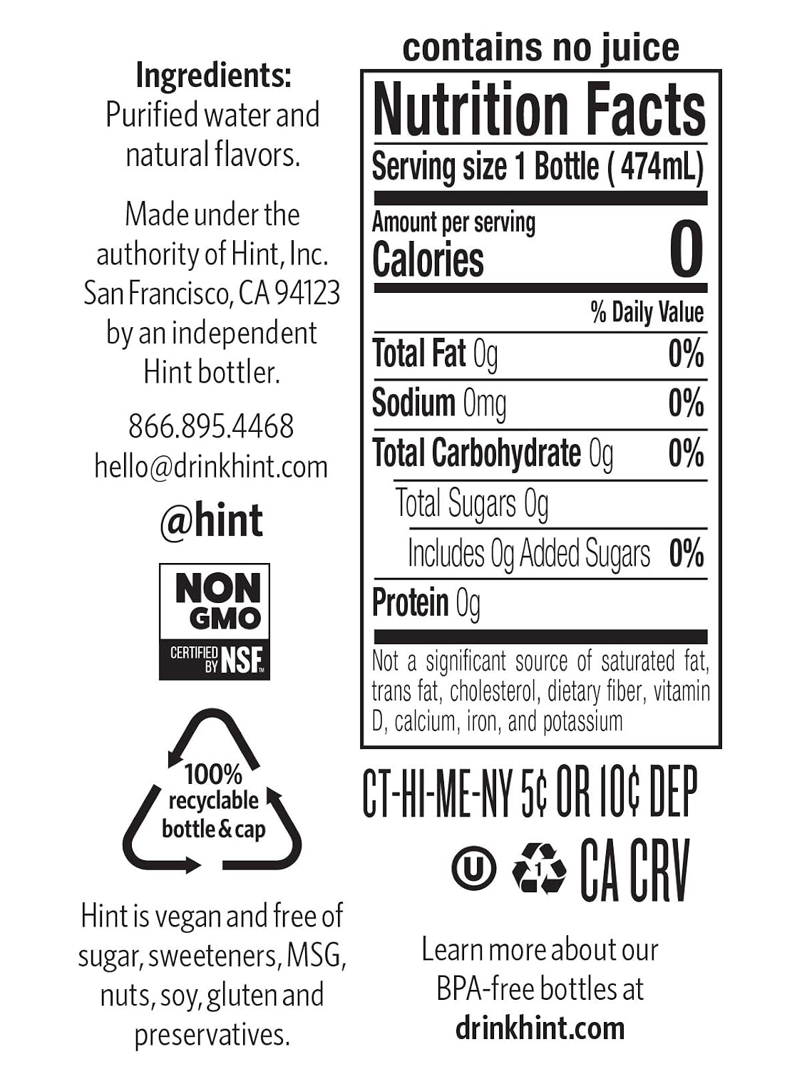 Hint Flavored Water Zero Sugar 0 Calories - Crisp Apple 16 FL oz, 12 pack | Crisp, refreshing water, fruit flavors. 0 calories, 0 sugar, 0 sweeteners. Hydration for wellness. Gluten-free, Kosher, Vegan