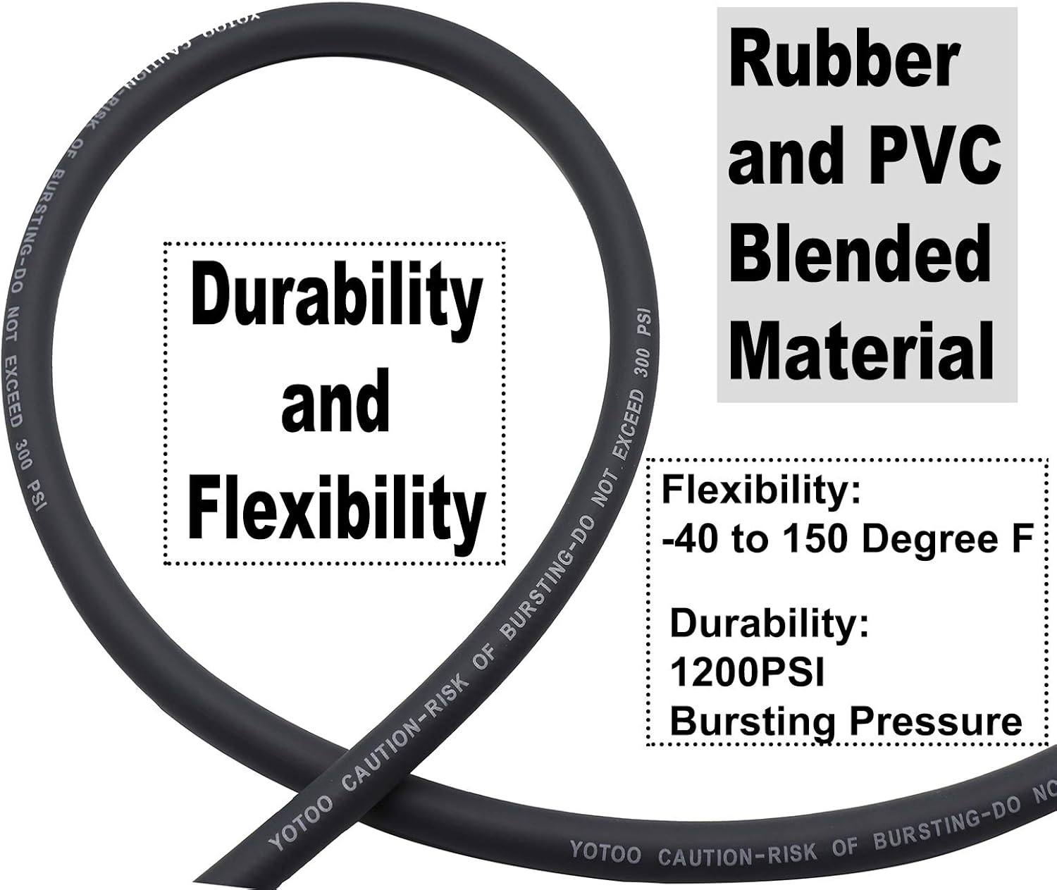 YOTOO Hybrid Air Hose 3/8-Inch by 50-Feet 300 PSI Heavy Duty, Lightweight, Kink Resistant