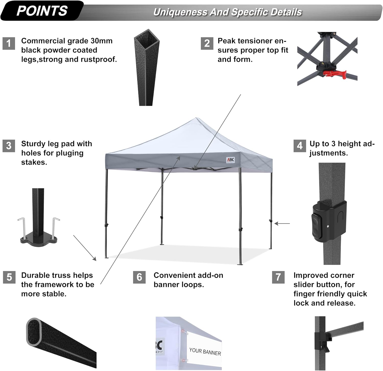 ABCCANOPY Patio Pop Up Canopy Tent 10x10 Commercial-Series (Black)