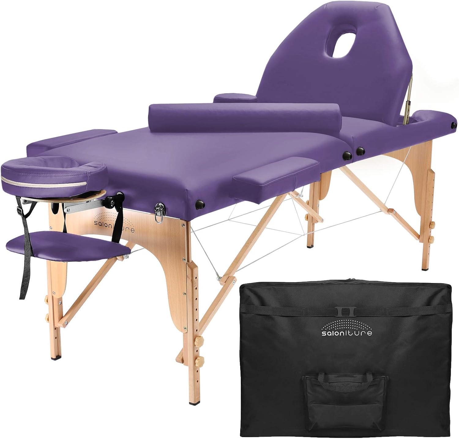 Saloniture Professional Portable Massage Table with Backrest - Black