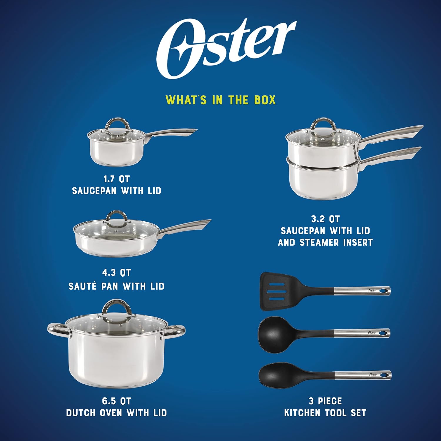 Oster Dutch Oven with Steamer Basket 3-Quart - Sangerfield Stainless Steel, Stovetop Steamer for Vegetables, Rice & Tamales, Dishwasher Safe