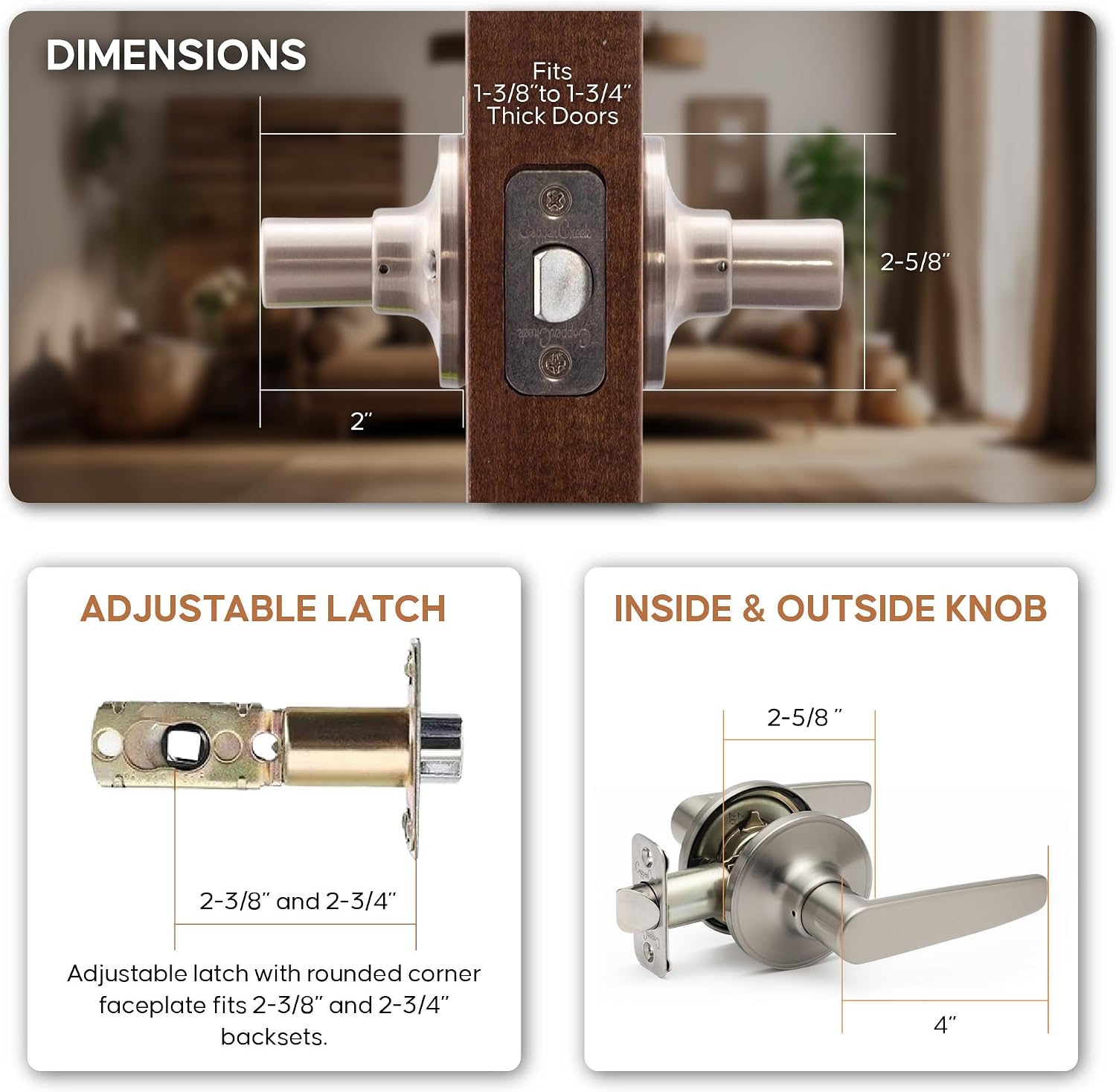 Copper Creek DL1231SS Daley Push Button Privacy Door Lever, Satin Stainless