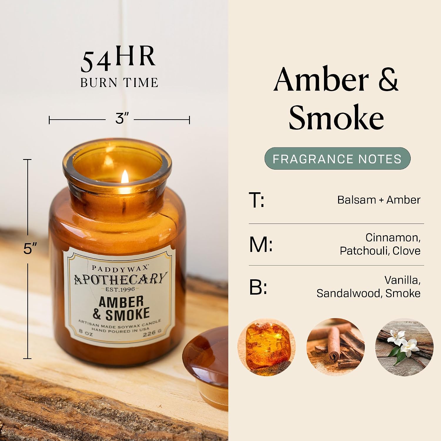 Paddywax Artisan Apothecary Scented Candle, Tobacco & Patchouli, 8 oz | With Lid, Reusable Glass Jar, Clean Burning Soy Candle, Approx. 54 Hour Burn Time