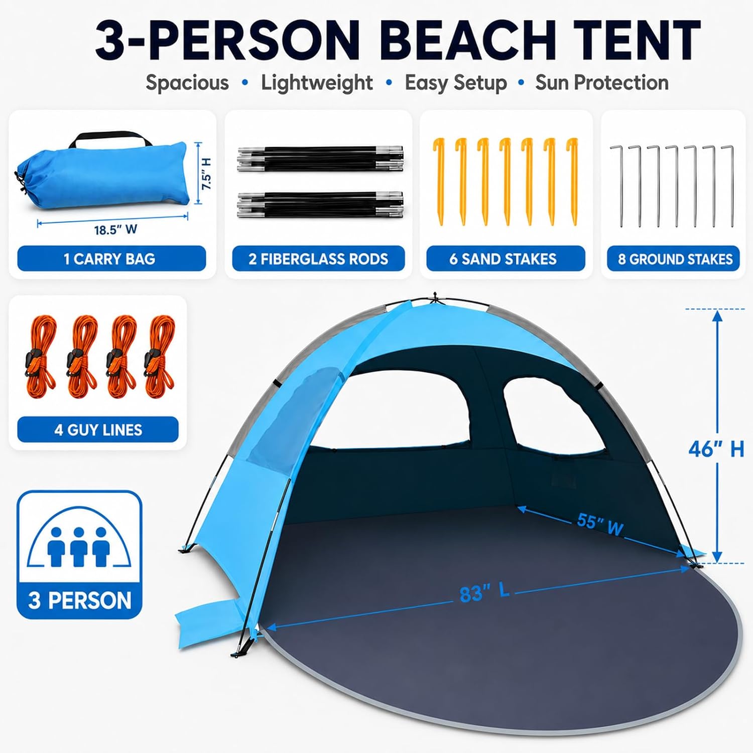NXONE Beach Tent Sun Shelter, UPF 50+ UV Protection, Easy Setup