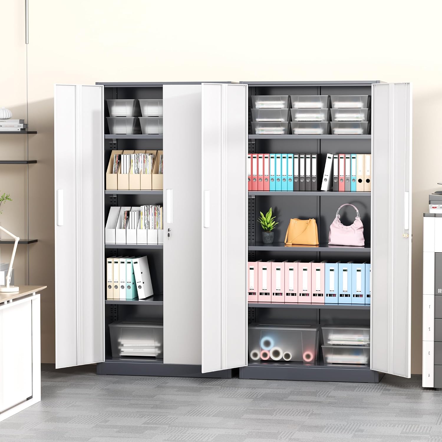 Greenvelly Steel SnapIt Storage Cabinet, 72" Locking Metal Garage Storage Cabinet with 4 Adjustable Shelves, 2 Doors and Lock for File, Office, Garage