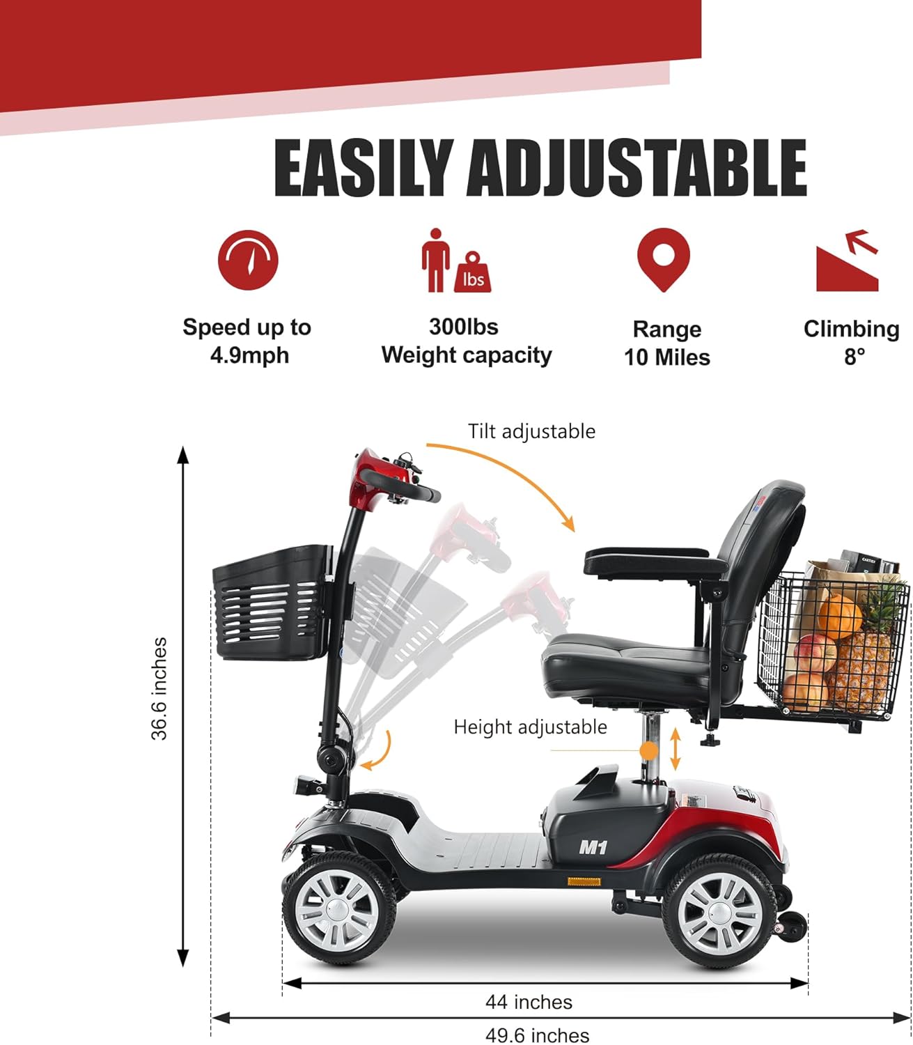 MetroMobility 15-25Miles 330lbs Electric Mobility Scooters for Seniors Blue