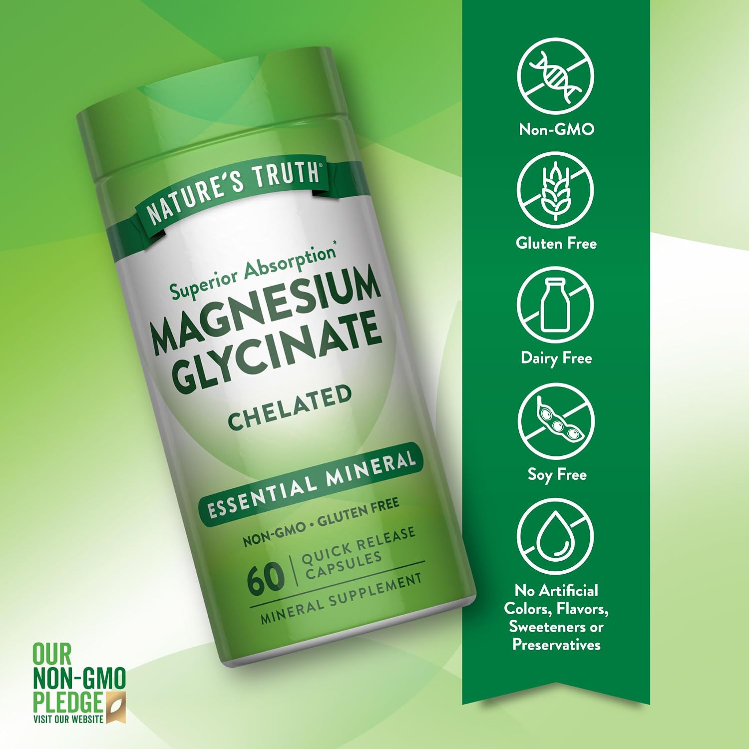 Nature's Truth Magnesium Glycinate Capsules | 200mg | 60 Count | Chelated Superior Absorption Formula | Non-GMO & Gluten Free Supplement