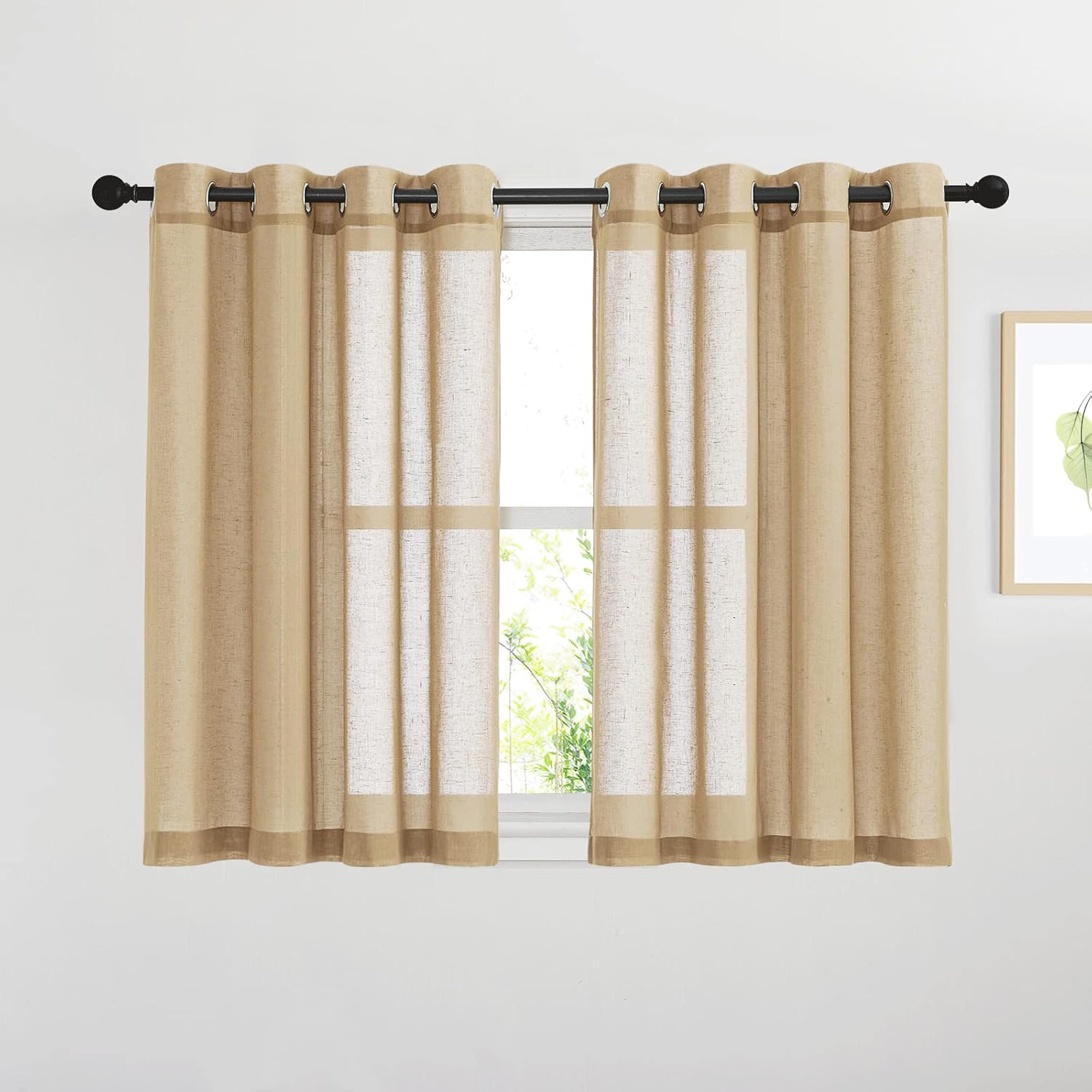 NICETOWN Linen Curtains Semi Sheer Bedroom Window Curtains