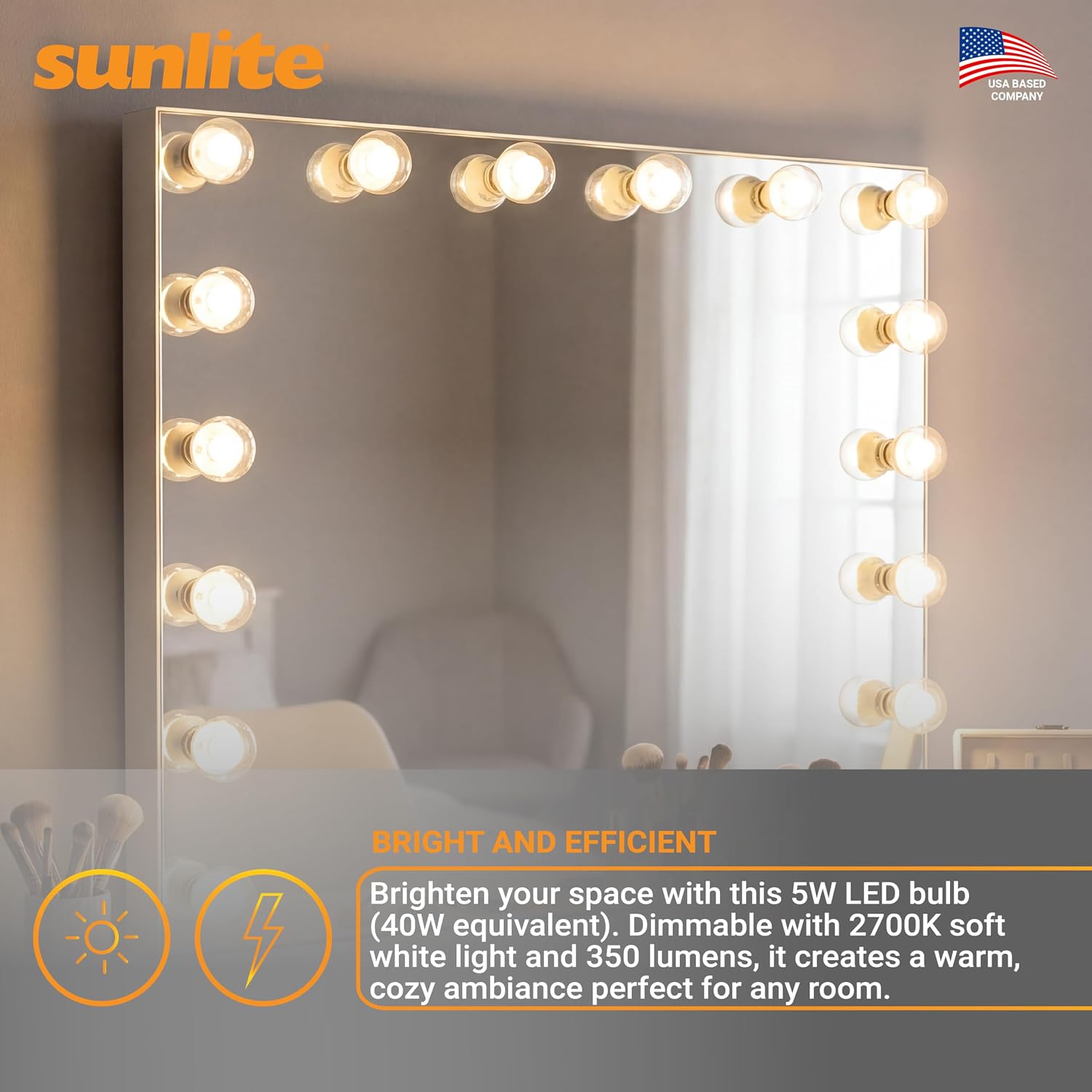 Sunlite G16.5 Light Bulb LED, 5W (40W Equiv.), 350 Lumens, Dimmable, Type G Globe Shape E12 Candelabra Base, Short Bulbs, Vanity Mirror Bulbs, 2700K Soft White, Frosted, 6 Count