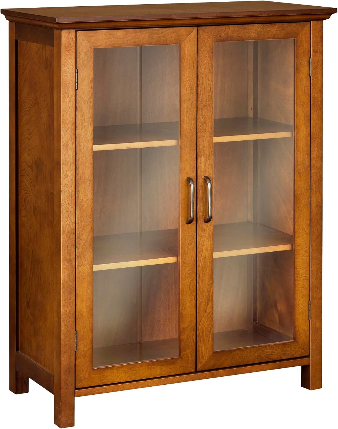 Teamson Home Avery Wooden Freestanding Floor Cabinet with 2 Adjustable Shelves 3 Storage Spaces 2 Glass Paneled Doors and 2 Antique Brass Knobs