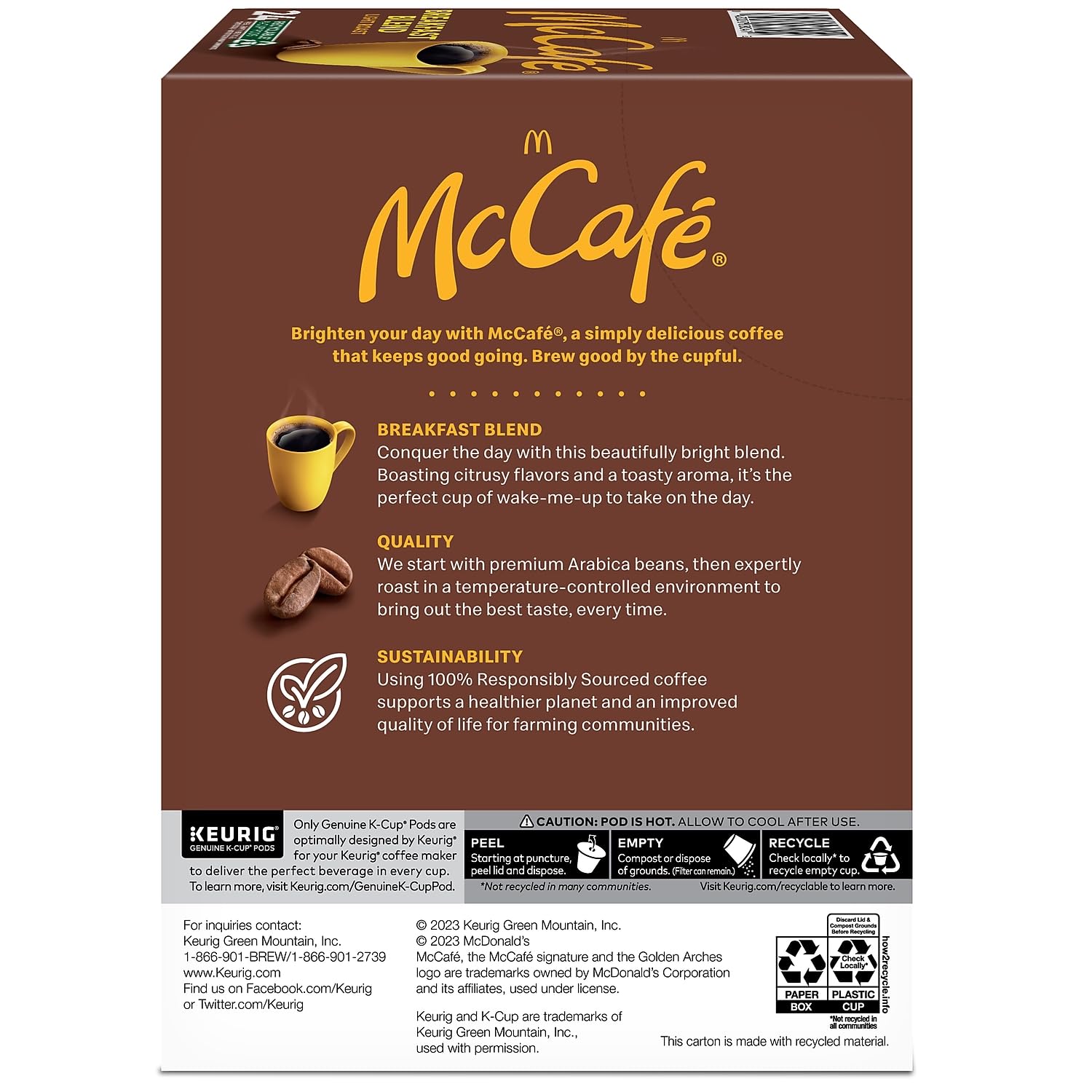 McCafe Breakfast Blend Coffee, Keurig Single Serve Keurig K-Cup Pods, Light Roast, 96 Count (4 Packs of 24)