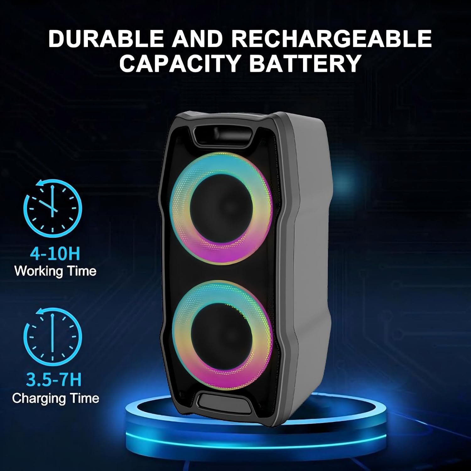VeGue Karaoke Machine, Wireless Bluetooth PA System for Adults & Kids with Dual 8'' Subwoofers, 2 UHF Wireless Mics, Colorful LED Lights