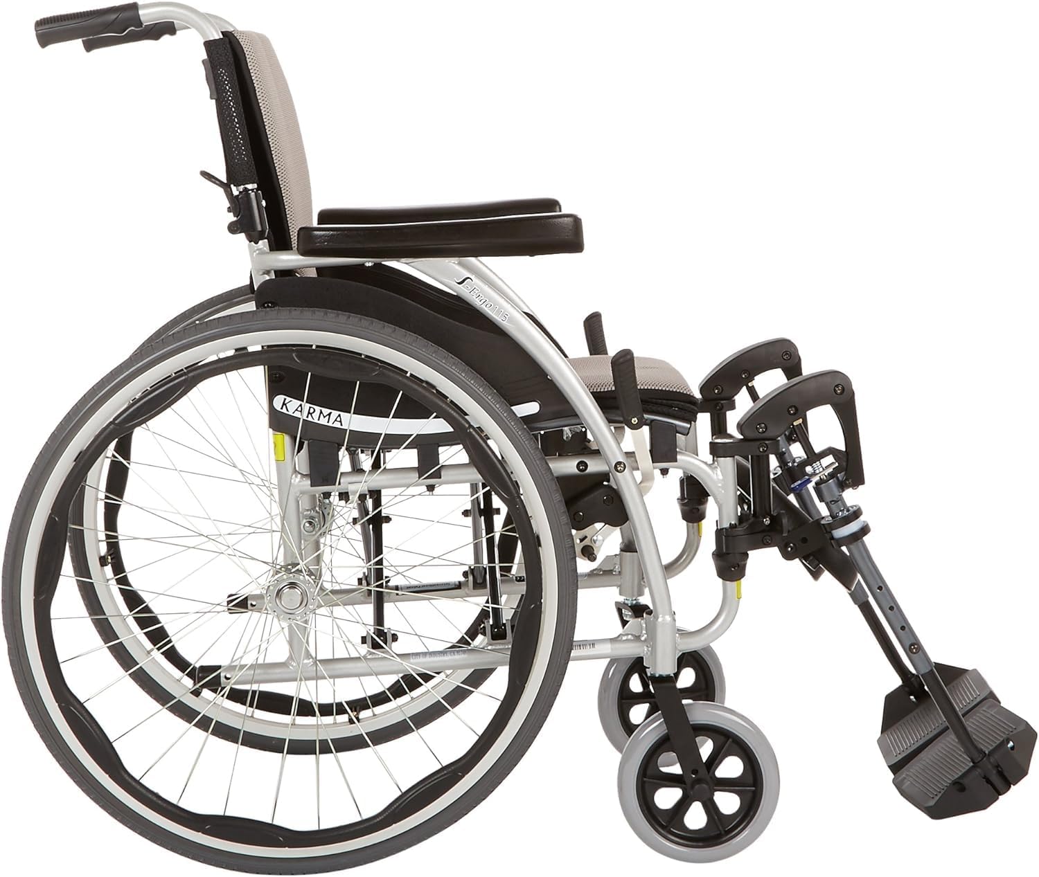 Karman 25 lbs Ergonomic Wheelchair with Removable Footrest 18" Silver