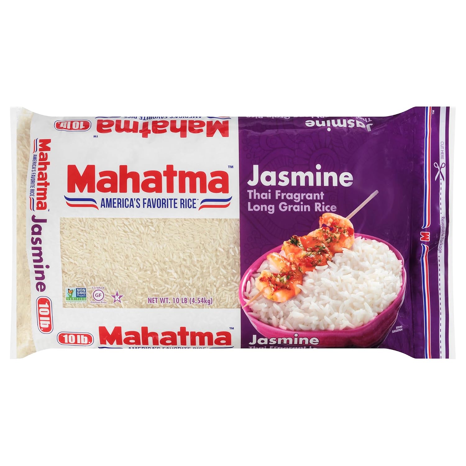 Mahatma Jasmine Rice, Fragrant Thai Rice, 5-Pound Bag | Aromatic rice for stovetop or microwave, quick and easy to cook, gluten-free, vegan, kosher, non-GMO, bulk bag