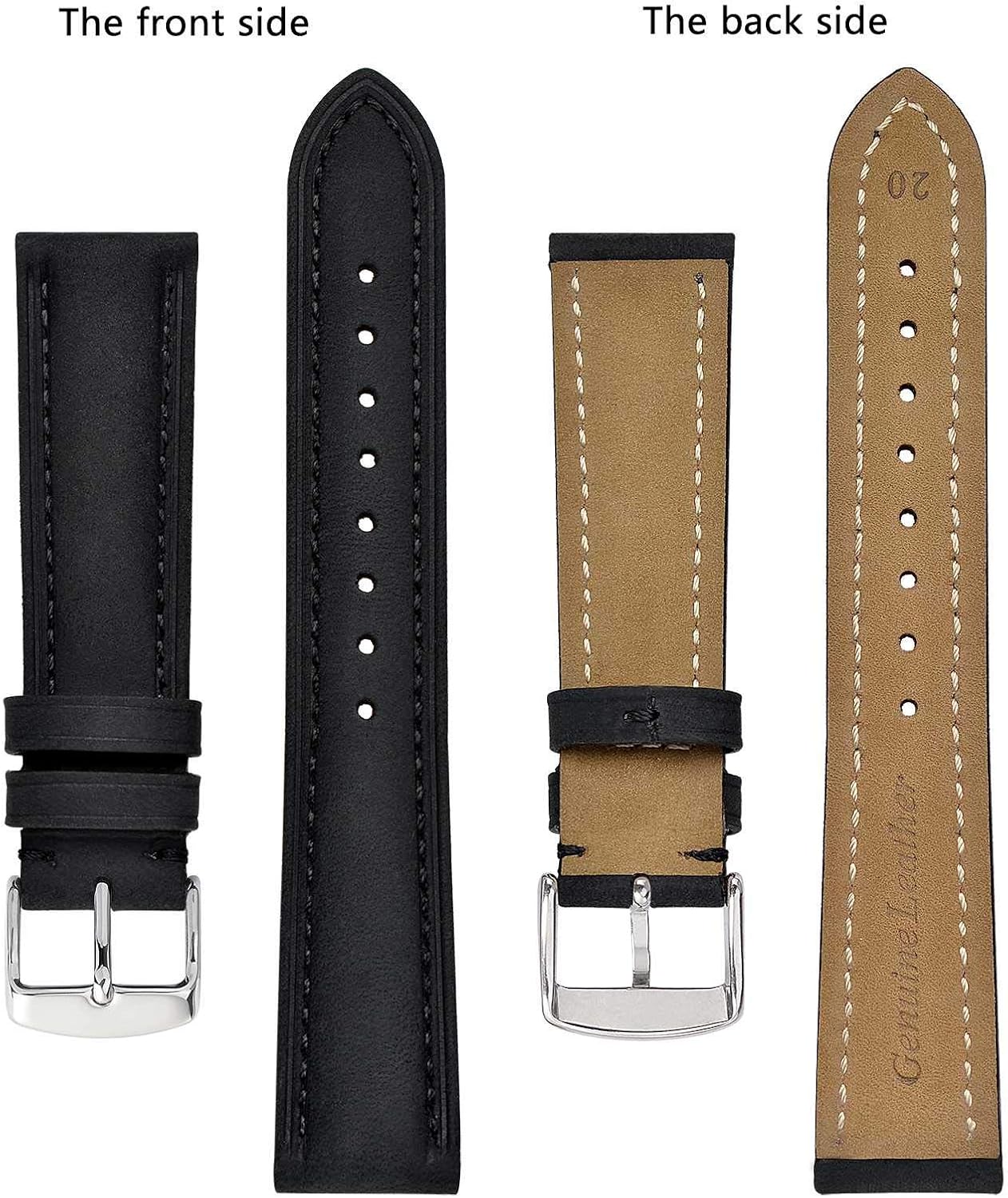 BISONSTRAP Watch Strap, Vintage Leather Replacement Bracelet, Band Width-14mm 15mm 16mm 17mm 18mm 19mm 20mm 21mm 22mm 23mm 24mm