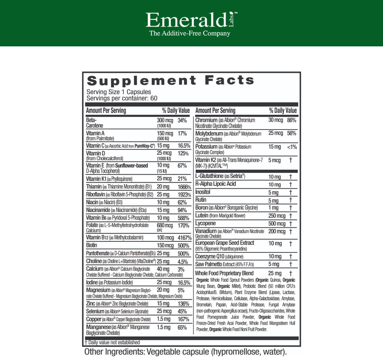 EMERALD LABS Men's 45 Plus 1-Daily Multi, 60 Capsules