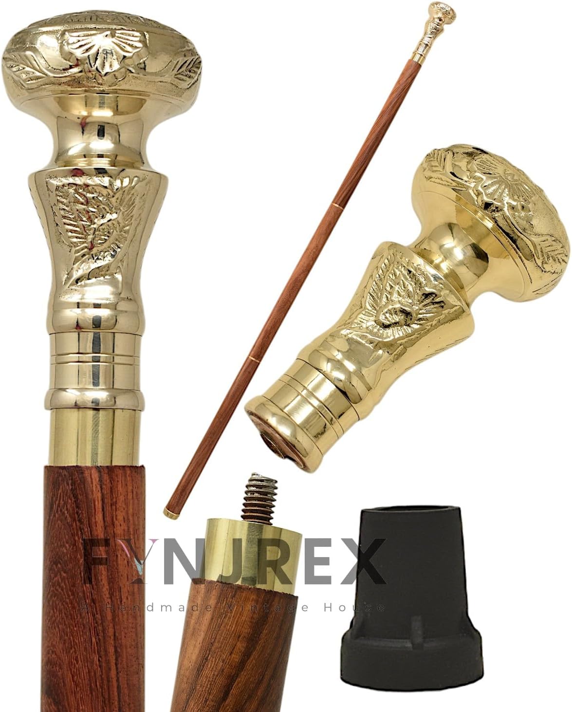 FYNJREX Travelers Compass Gentleman's Walking Stick, Fancy Cane for Women, Brass Handle and Hardwood Cane, Fold able Wooden Canes, Gift Idea